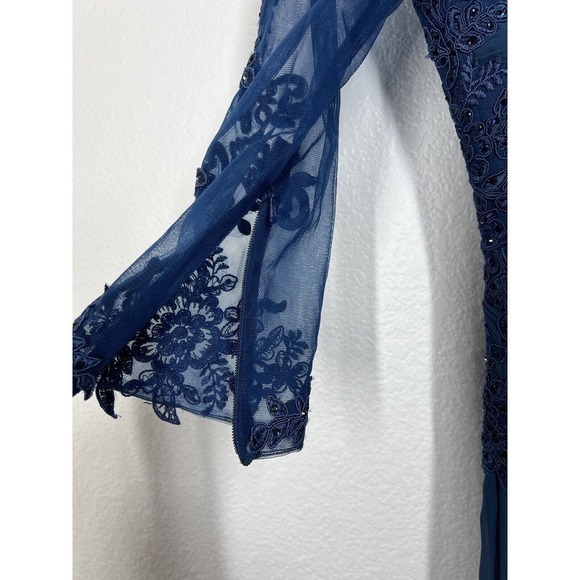 Marsoni By Colors Peacock Blue Lace Appliqué Evening Gown Size 4 Formal M237 - Picture 7 of 10
